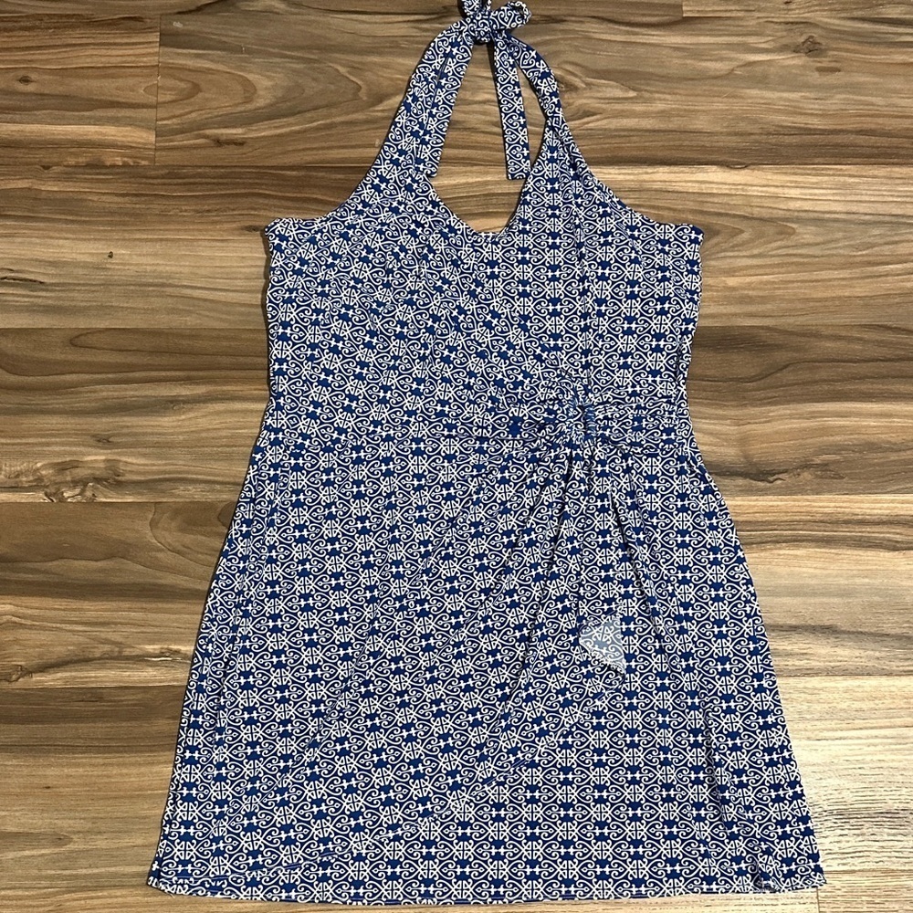 Tommy Bahama Swim Dress Coverup Halter Women’s Sz XL White & Blue Geo Print